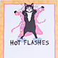 View Hot Flashes Magnetic List - Cartoon cat with raised paws and pink lightning bolts, text reads "Hot Flashes