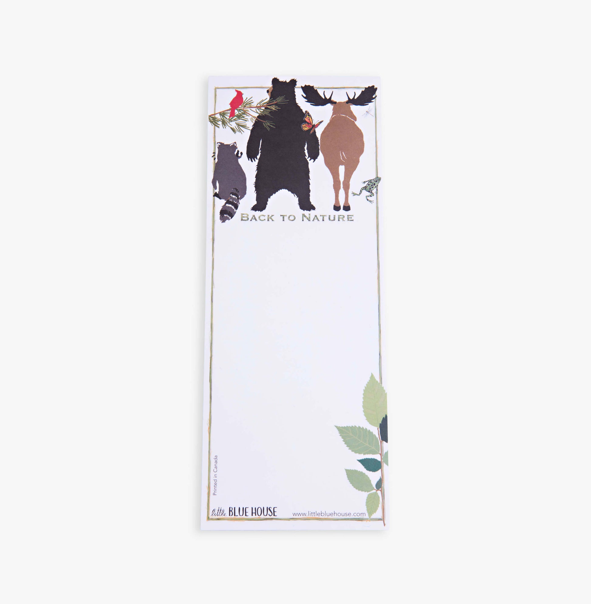 White magnetic notepad with woodland animal illustrations and blank lined note area