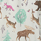 View Women's Forest Animals Cotton Pajama Pants - Pattern of illustrated woodland animals and leaves on a light background