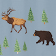 View Women's Northern Wilderness Cotton Pajama Pants - Brown moose and brown bear with small green pine trees