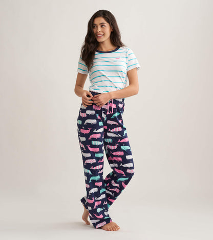 Nautical Whales Women's Cotton Pajama Pants
