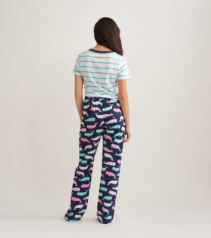 Nautical Whales Women's Cotton Pajama Pants