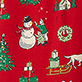 Red holiday pattern with Santa, Christmas trees, wreaths, bells, candy canes, and stockings