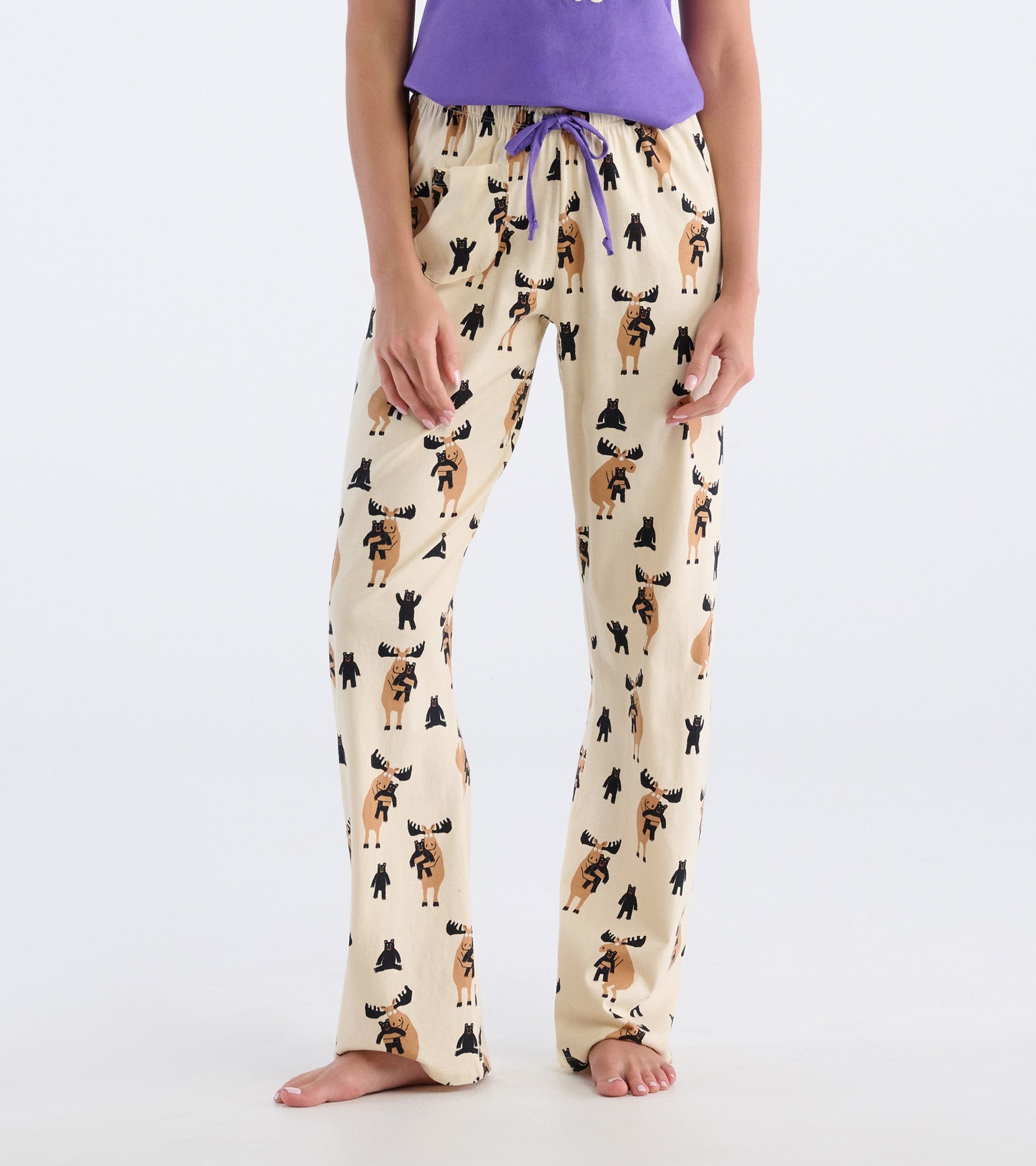 Women's Moose Bear Hug Cotton Pajama Pants - Main Image