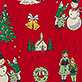 Red holiday pattern with Christmas trees, wreaths, Santa, gingerbread men, and a nativity scene