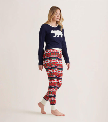 Legging de nuit pour femme – Ours sur motif Fair Isle