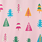Colorful hand-drawn trees and striped half-circle shapes on a white background