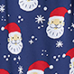 Pattern of white-bearded gnome faces in red hats with snowflakes on a blue background