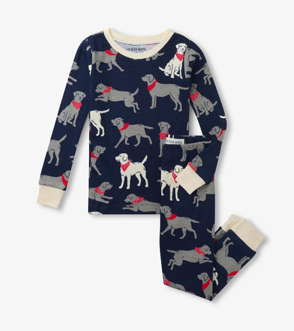 Pyjama pour enfant – Labradors à bandana sur fond bleu marine