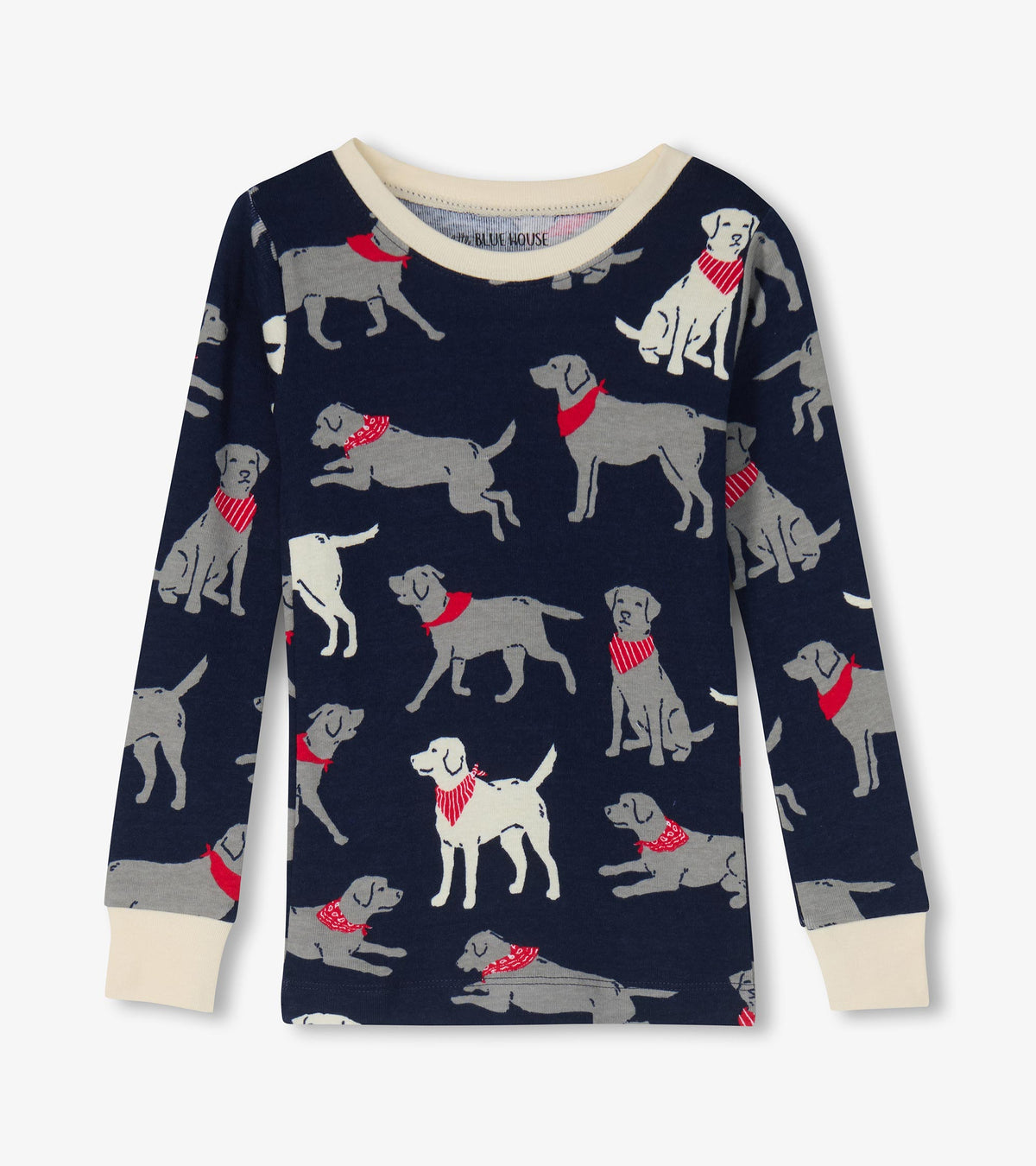Pyjama pour enfant – Labradors à bandana sur fond bleu marine