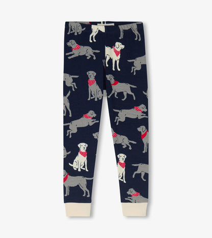 Pyjama pour enfant – Labradors à bandana sur fond bleu marine