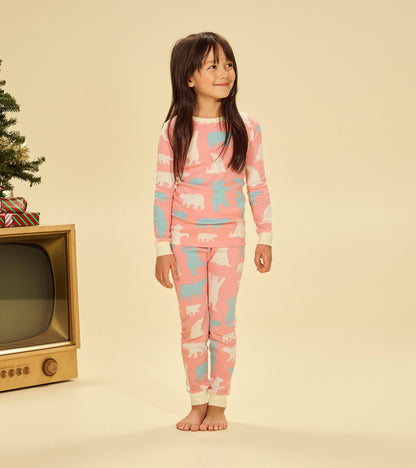 Ensemble pyjama rose pour enfants, ours polaires