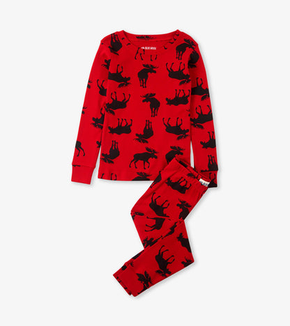 Pyjama pour enfant – Orignaux sur fond rouge