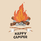 View Kids Happy Camper Retro Camping Pajama Set - Cartoon campfire over crossed logs with the words "HAPPY CAMPER" below