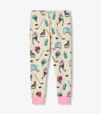 Pyjama pour enfant – Joueur de hockey « Eat Sleep Play Hockey Repeat », rose