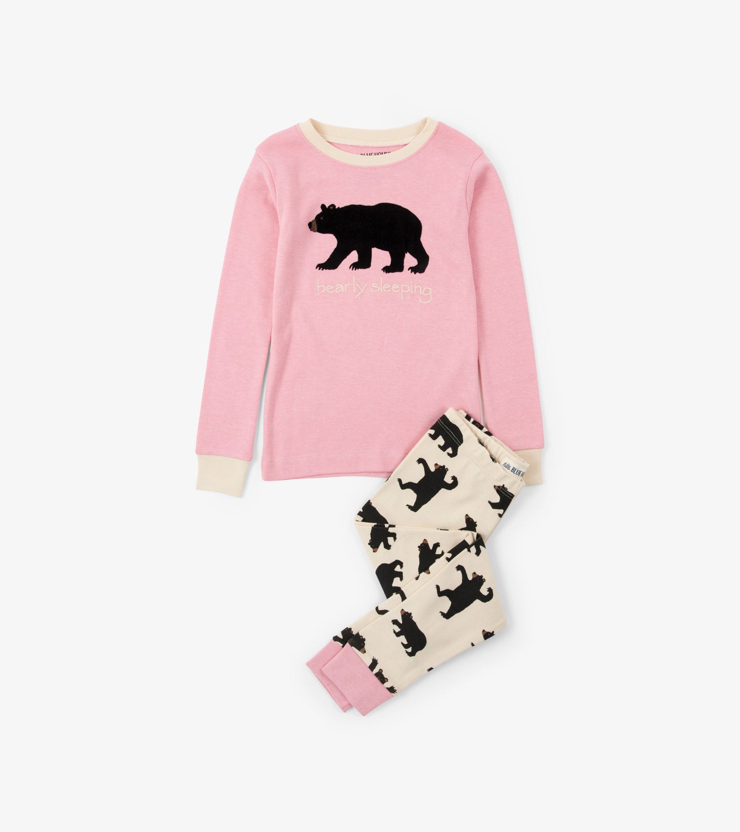 Pyjama à appliqué pour enfant – Ours sur fond rose « bearly sleeping »