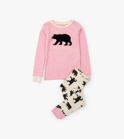 Pyjama à appliqué pour enfant – Ours sur fond rose « bearly sleeping »