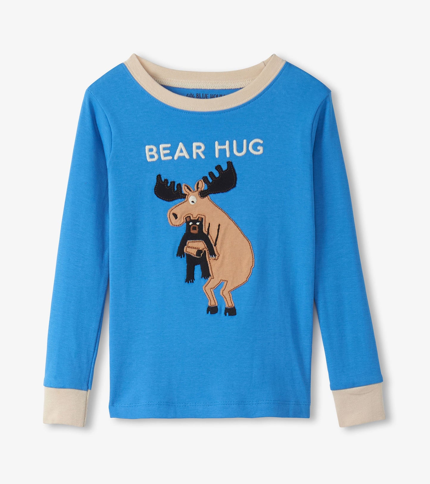 Pyjama pour enfant – Orignal et son toutou ourson sur fond bleu