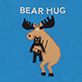View Boys Blue Moose Bear Hug Pajama Set - Cartoon moose with raised arms on a blue background, with the words "BEAR HUG" above