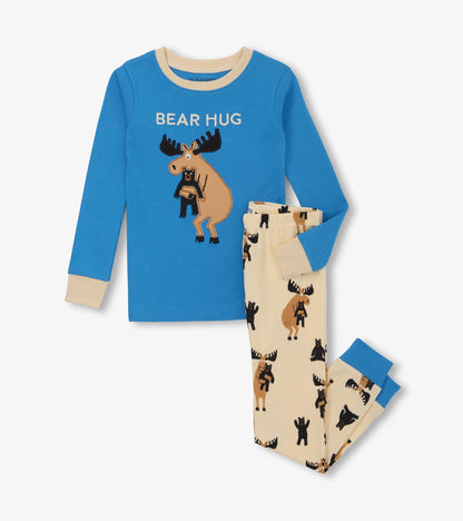Pyjama pour enfant – Orignal et son toutou ourson sur fond bleu