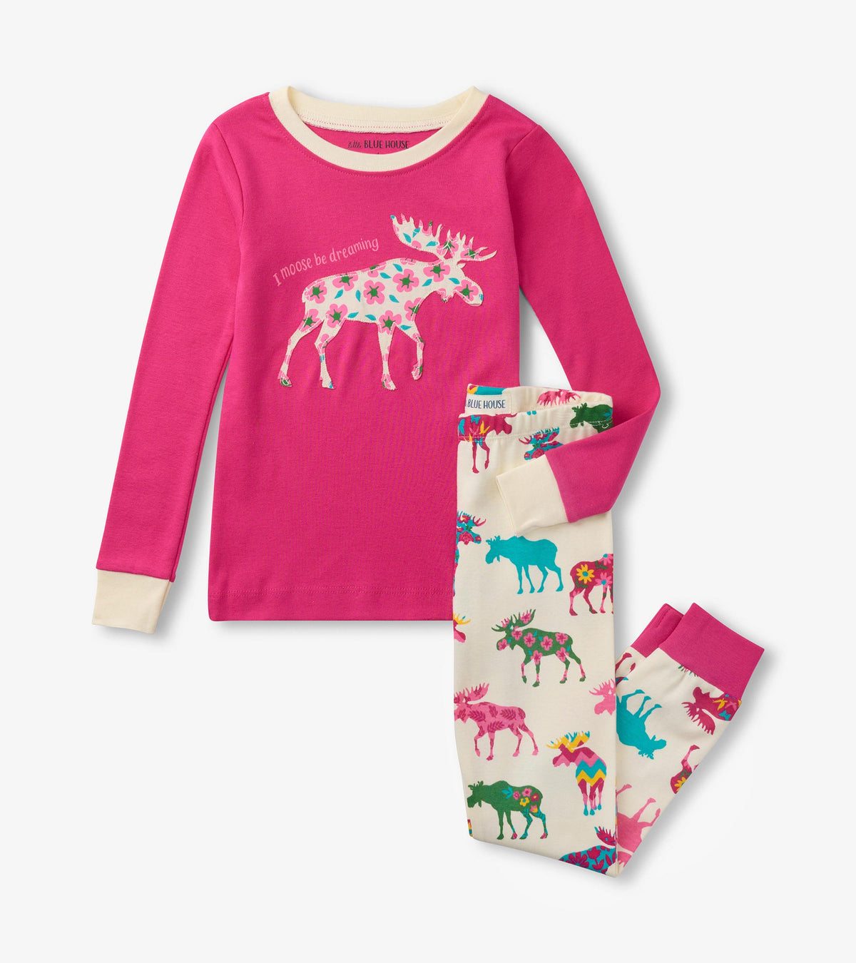 Patterned Moose Kids Appliqué Pajama Set
