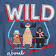 View Kids Wild About Skiing Appliqué Pajama Set blue swatch with 'WILD' text, three dogs in winter clothes, and red skis