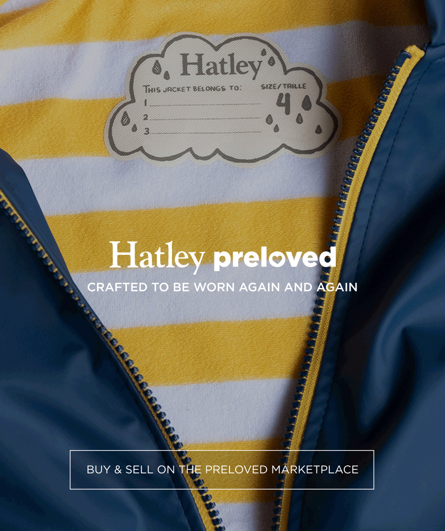 Promotes Hatley preloved marketplace. With "Hatley preloved" text.
