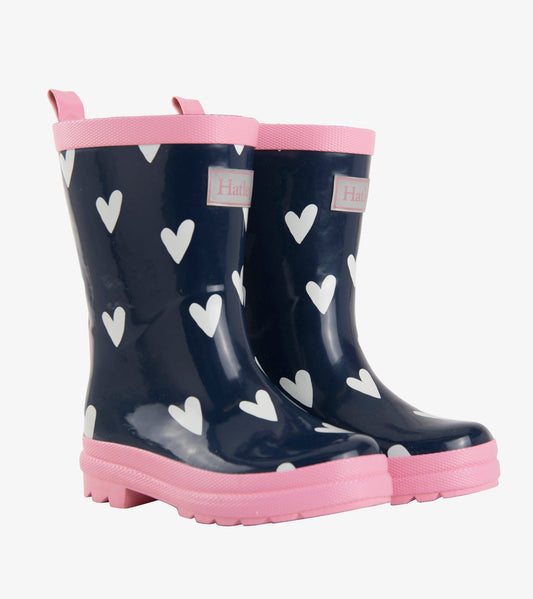 Bottes à coeurs bleu marine et blanc