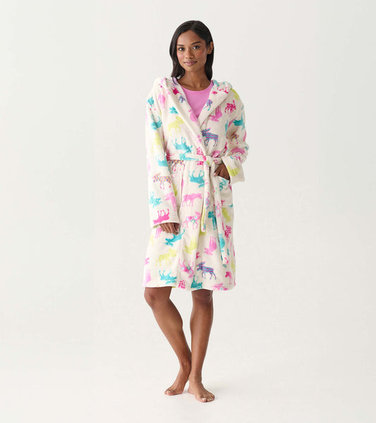 Women's Patterned Moose Fleece Robe