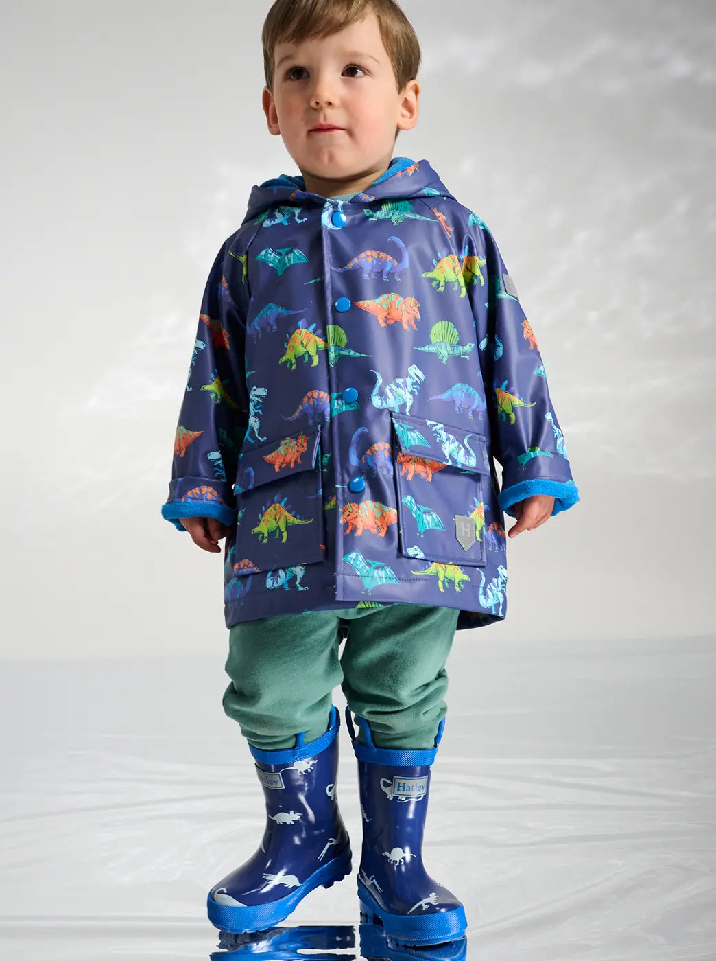 Promotes baby and toddler rainwear collection.