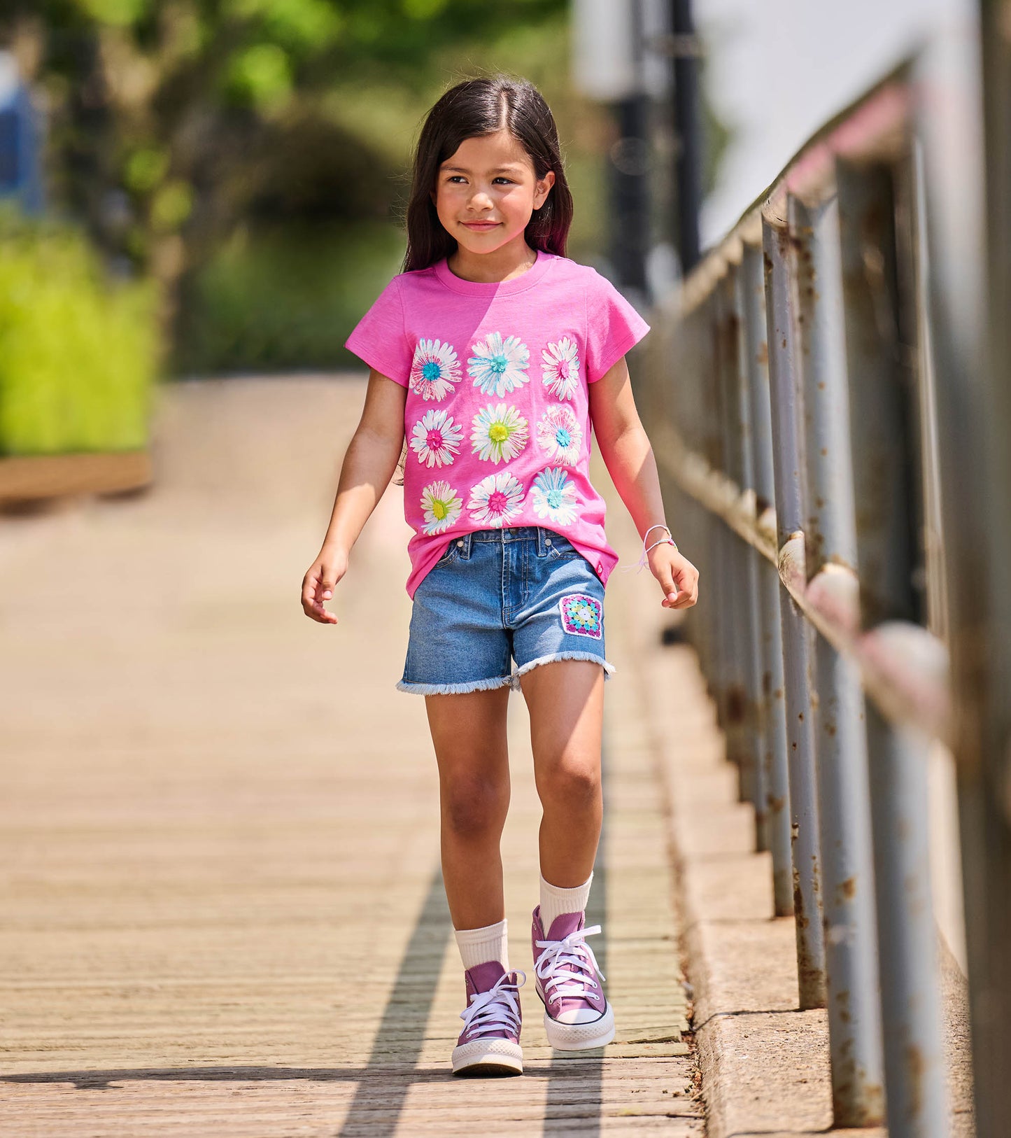 Girls Crochet Patch Denim Shorts