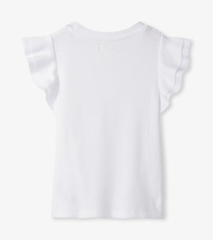 Girls White Ruffle Sleeve Tank