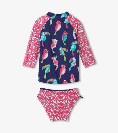 Girls Navy Tropical Birds Rashguard Set