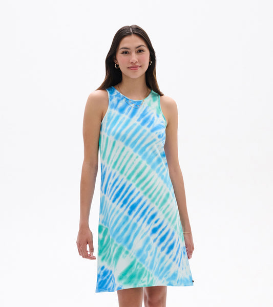 Robe Bella – Vagues bleues teintes par nœud