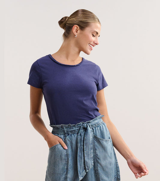 Braided Neck Tee - Navy