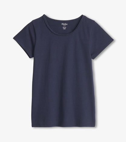T-shirt à encolure tressée – Bleu marine