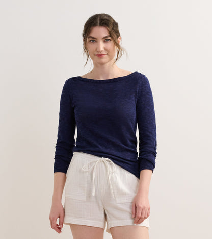 Chandail breton en tricot à manches 3/4 – Bleu marine