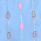 View Aria Midi Dress - Rainbow Feather Dobby - Pattern of hanging beaded ornaments in pink, brown, and white on a light blue background