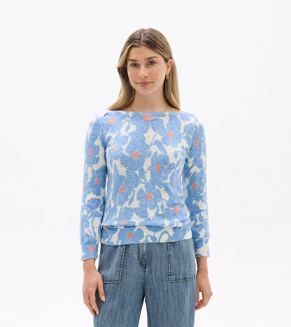 Chandail breton en tricot à manches 3/4 – Coquelicots texturés