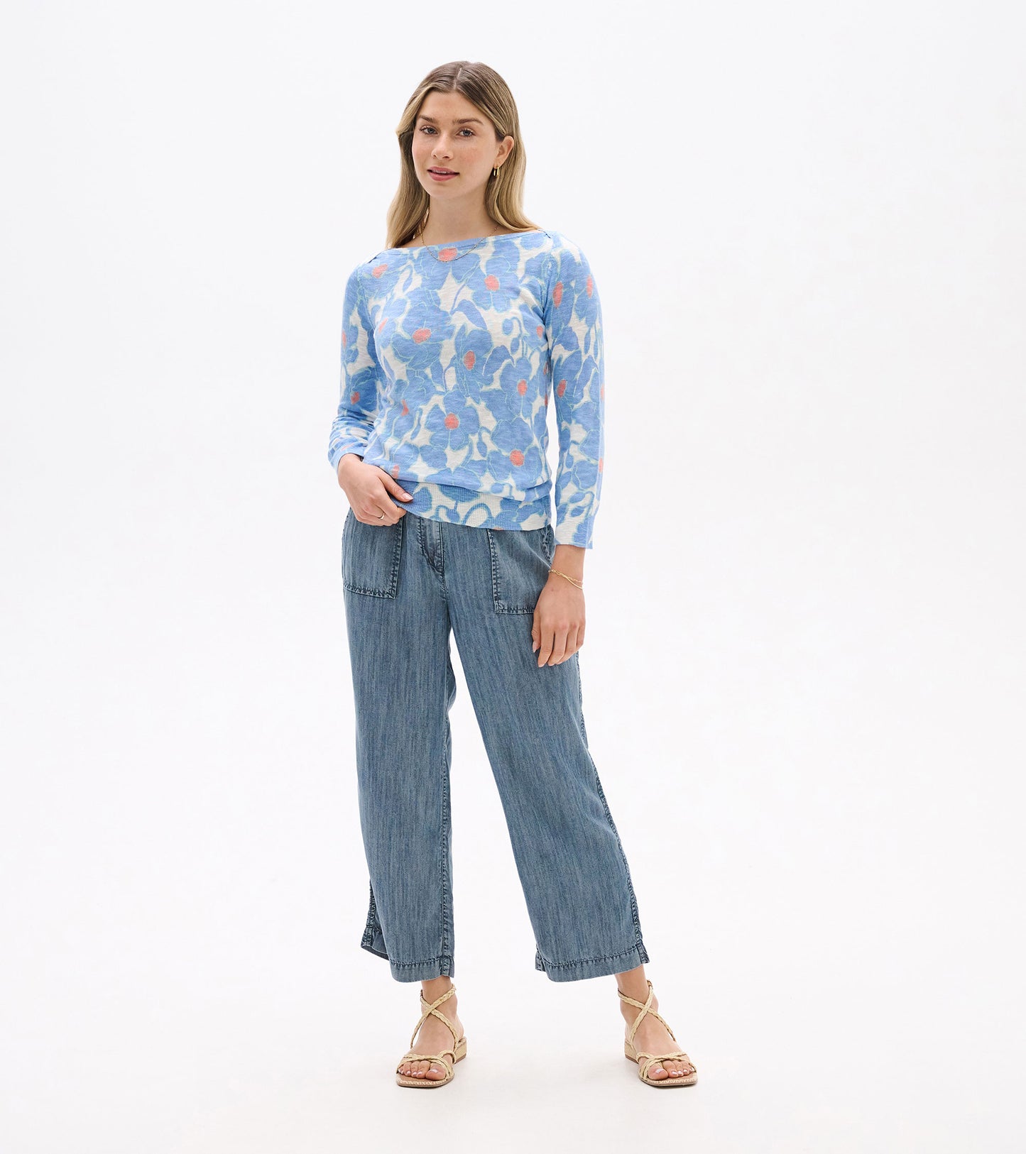 Chandail breton en tricot à manches 3/4 – Coquelicots texturés