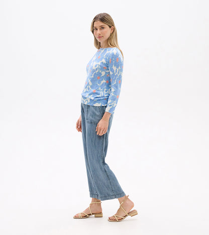 Chandail breton en tricot à manches 3/4 – Coquelicots texturés