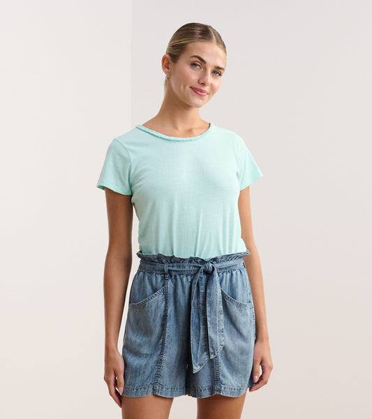 Braided Neck Tee - Aruba Blue