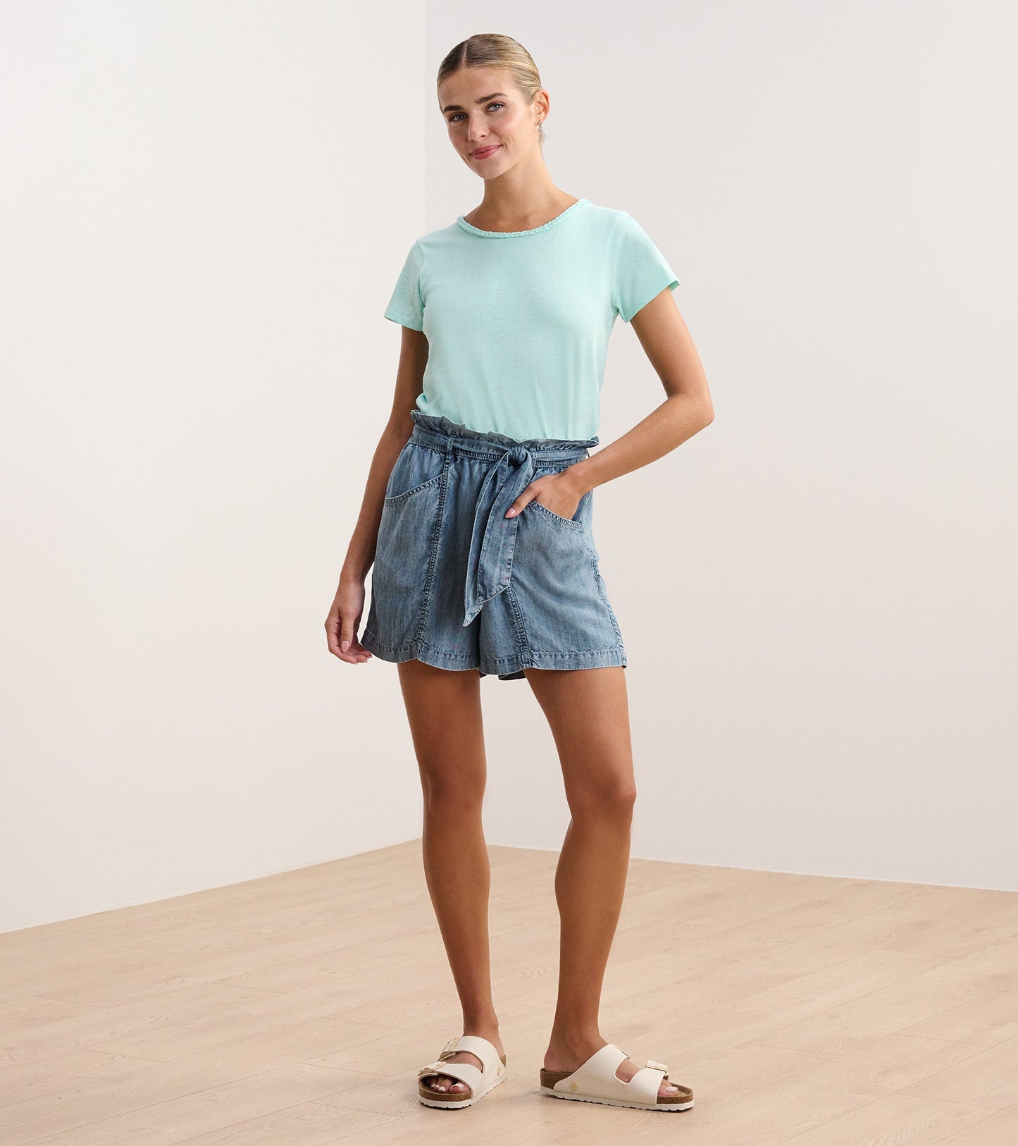 Braided Neck Tee - Aruba Blue