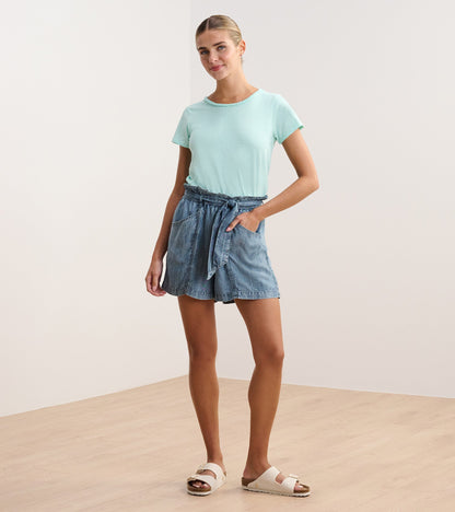 Braided Neck Tee - Aruba Blue