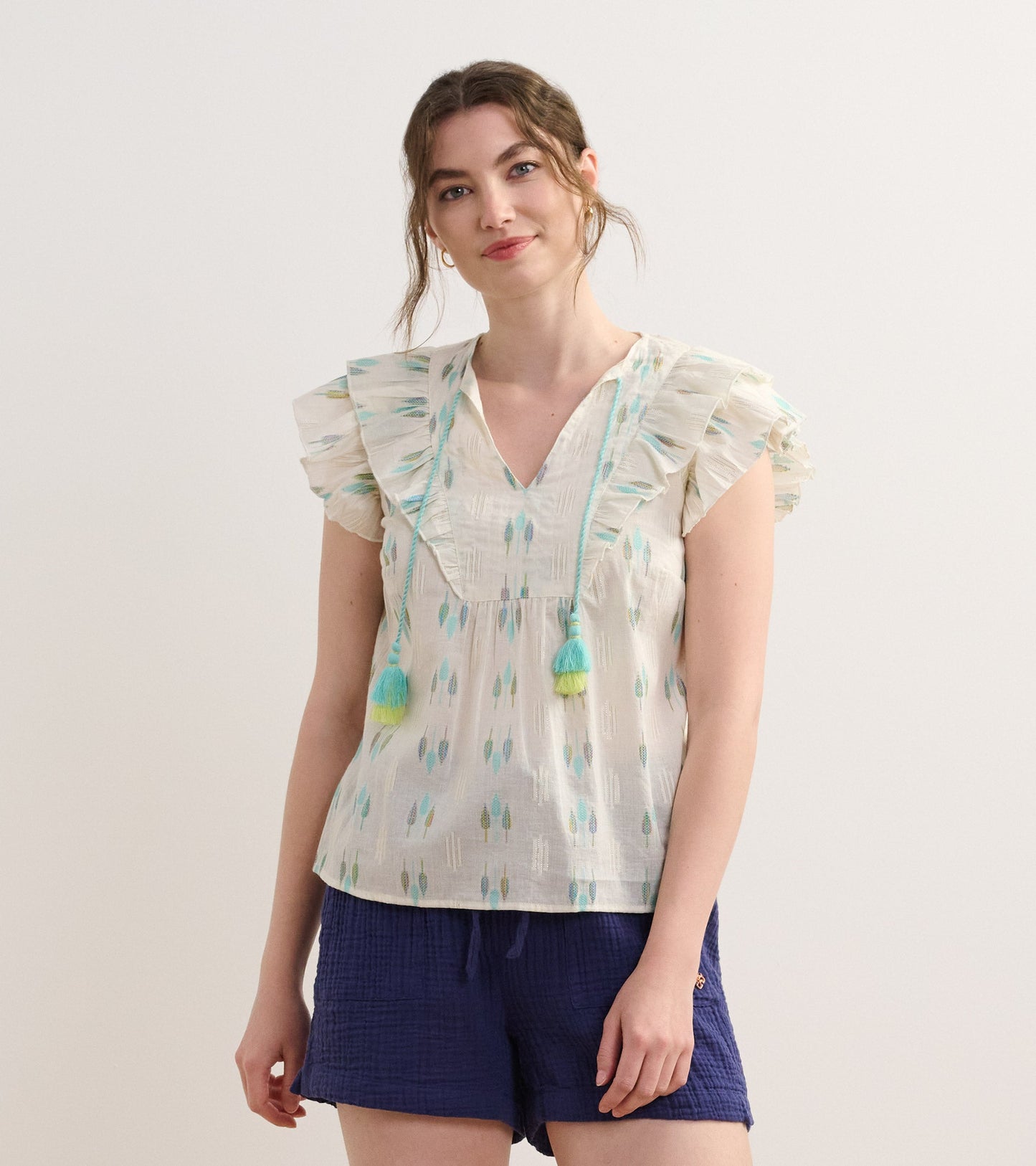Haut à enfiler Alexa – Plumes bleues