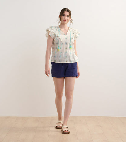 Haut à enfiler Alexa – Plumes bleues