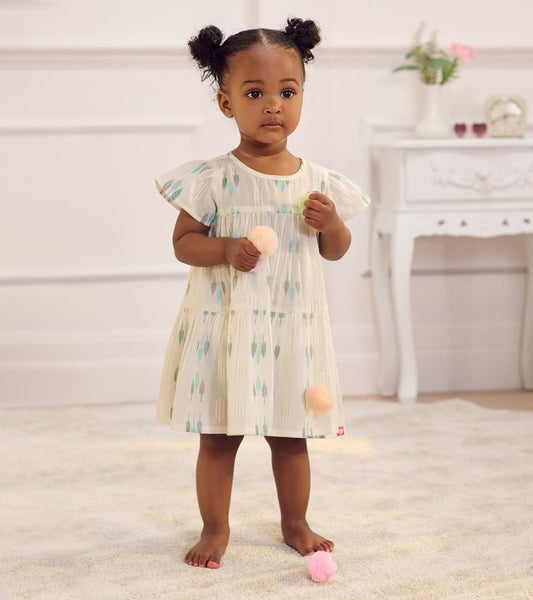 Robe bouffante étagée tissée – Plumes bleues