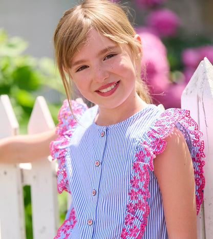 Girls Pinstripe Ruffle Dress
