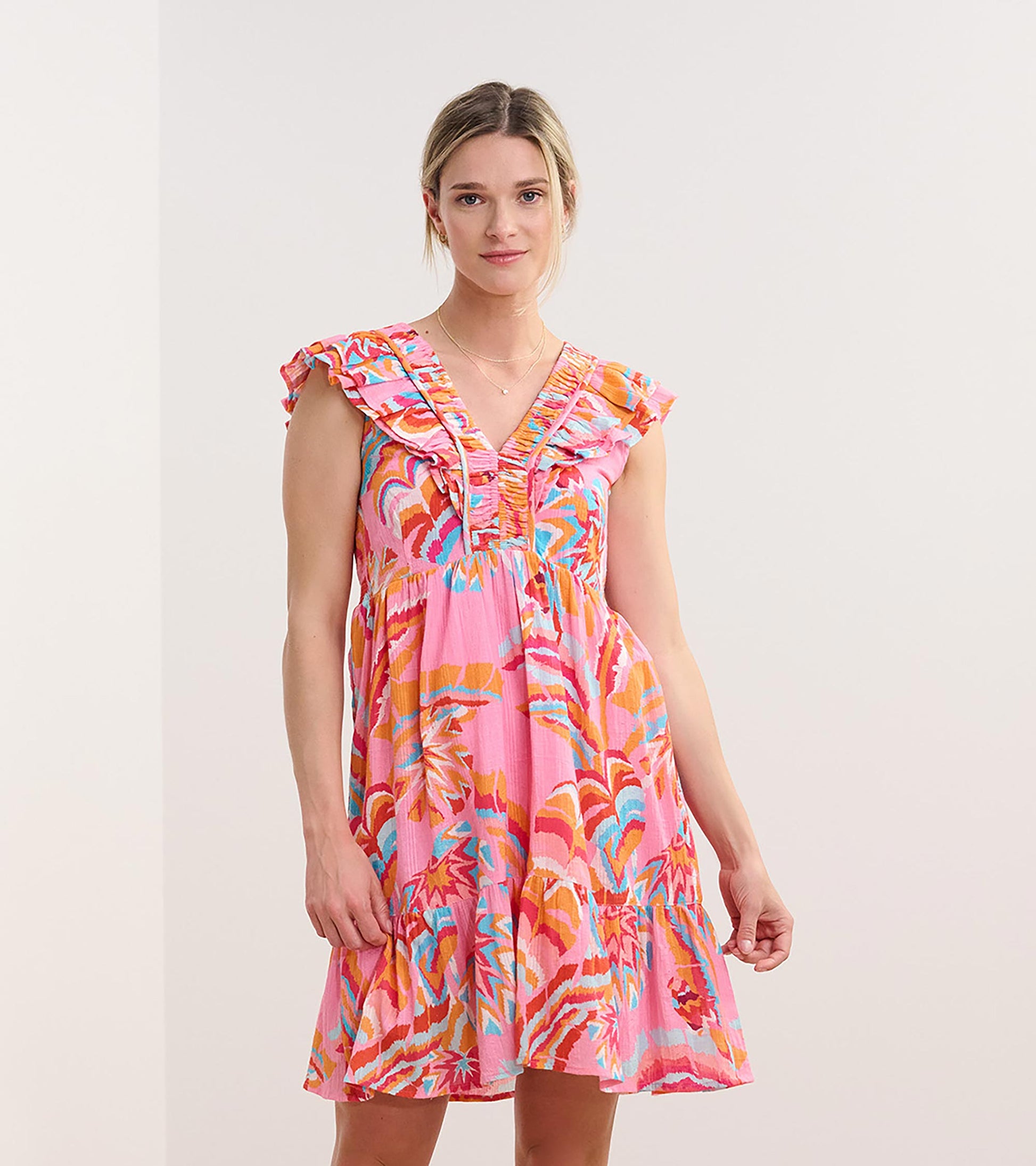 Zoe Ruffle Sleeve Dress Blooming Palms