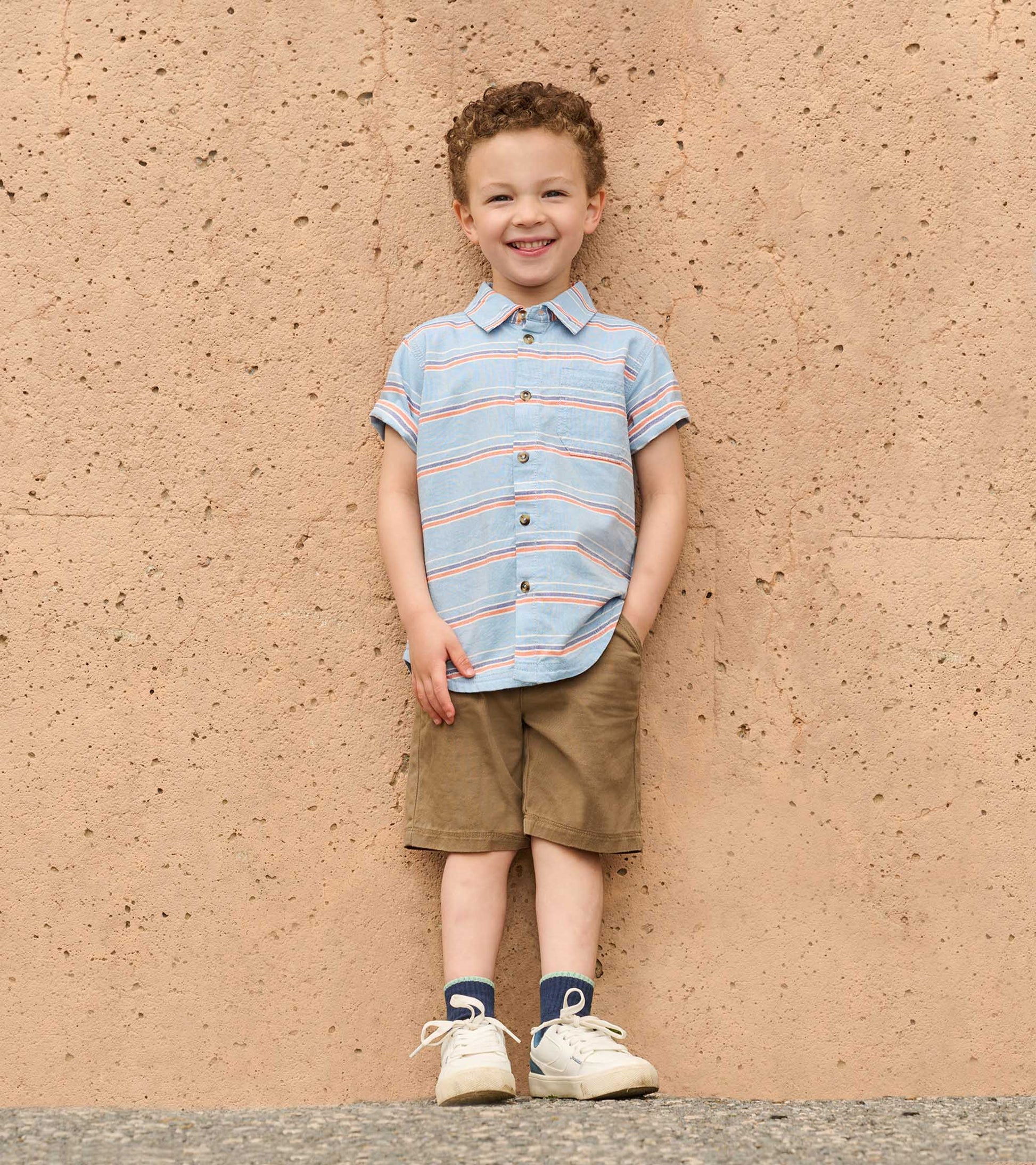 Boys Striped Blue Button Down Shirt - Main Image